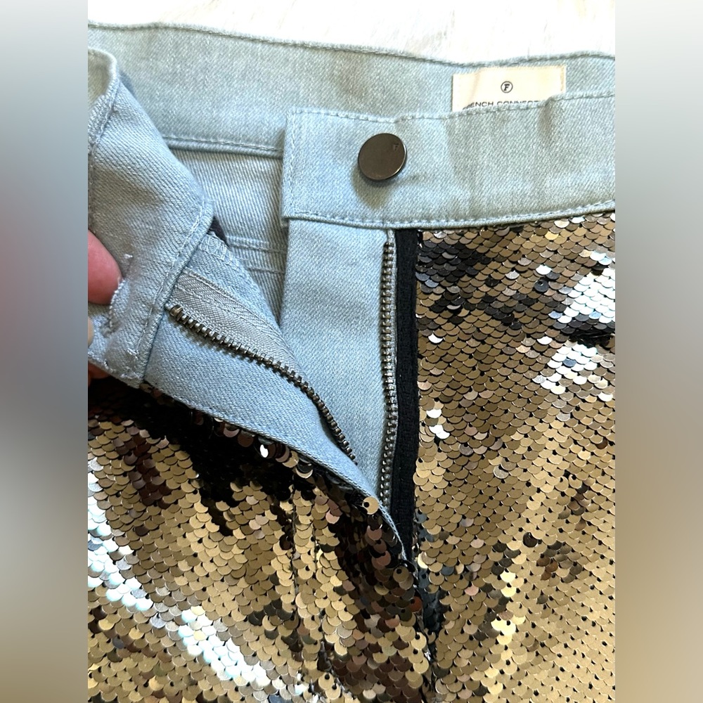 French Connection Women’s Jeans Reversible Flip Sequins Gunmetal Size 10 NWOT - Picture 4 of 15